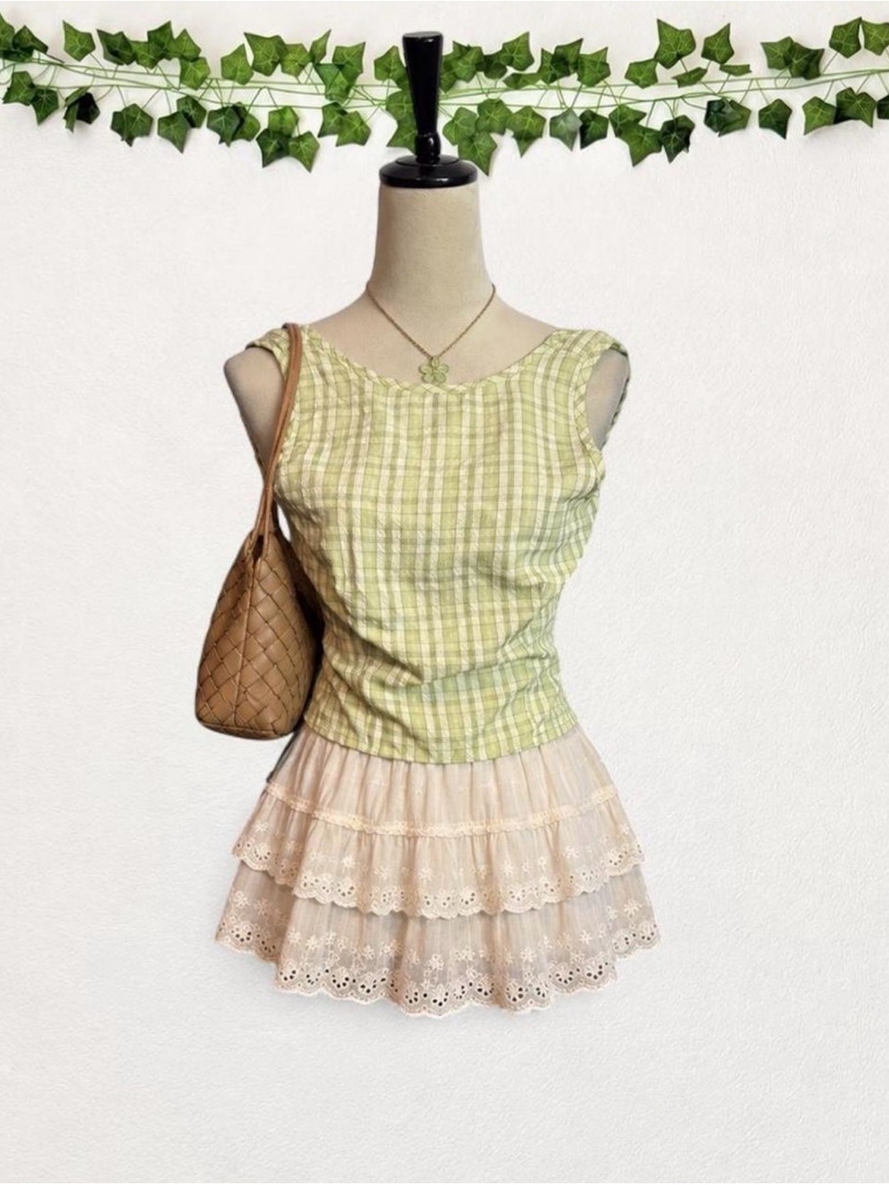 Missguided Green Plaid Scoop Back Sleeveless Crop Top XS